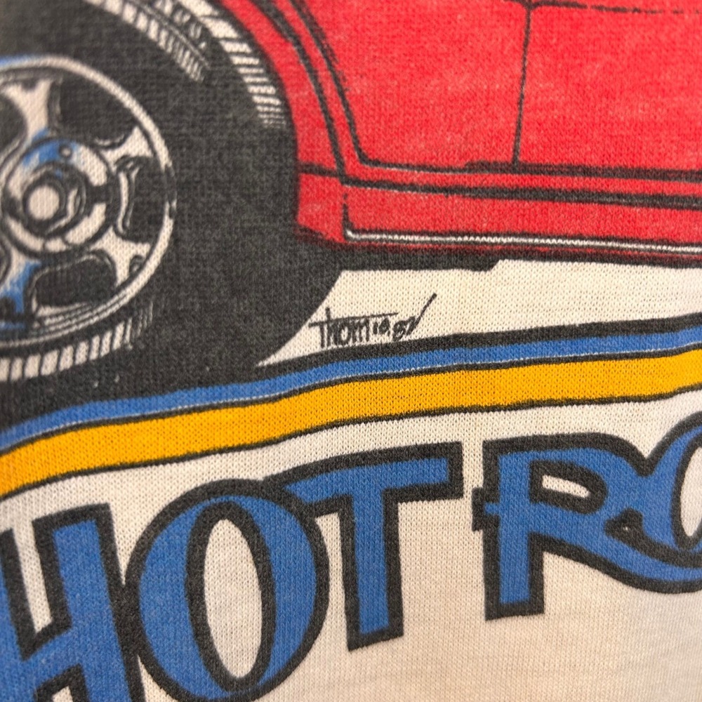 VTG 80s Lobeck's Hot Rod Parts Mens S (Lg Tag) V-Neck Football T-Shirt USA - Picture 3 of 16